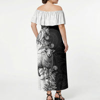 New Zealand Aotearoa Hipi Off Shoulder Maxi Dress Maori Pattern LT05 - Polynesian Pride