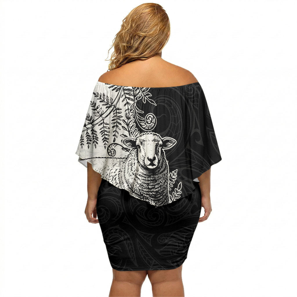 New Zealand Aotearoa Hipi Off Shoulder Short Dress Maori Pattern LT05 - Polynesian Pride