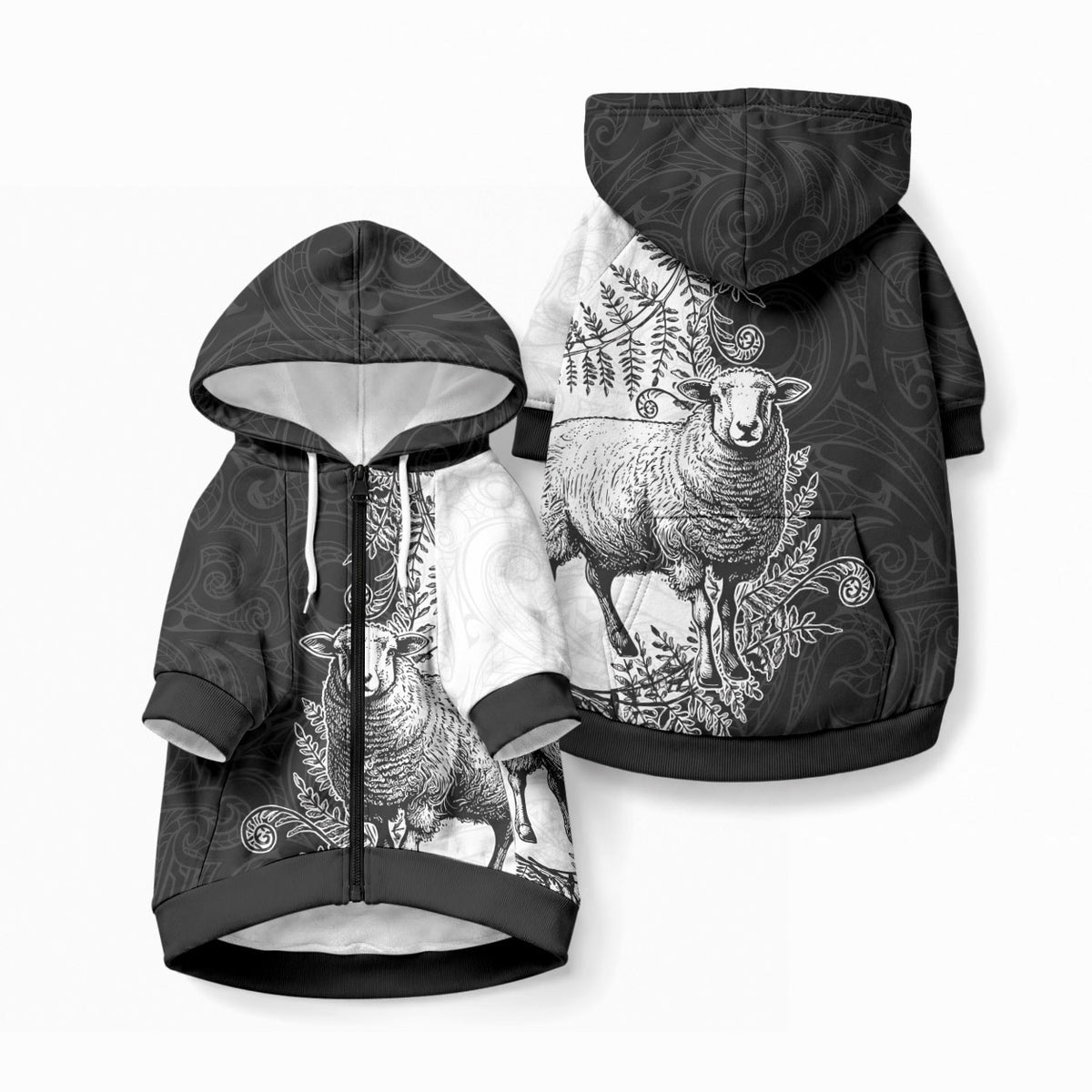 New Zealand Aotearoa Hipi Pet Hoodie Maori Pattern LT05 Zip-up Black - Polynesian Pride