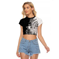 New Zealand Aotearoa Hipi Raglan Cropped T Shirt Maori Pattern LT05 Female Black - Polynesian Pride