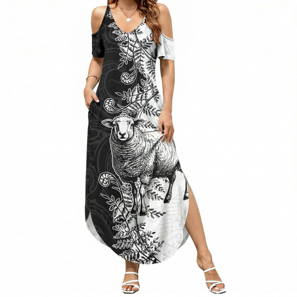 New Zealand Aotearoa Hipi Summer Maxi Dress Maori Pattern LT05 Women Black - Polynesian Pride