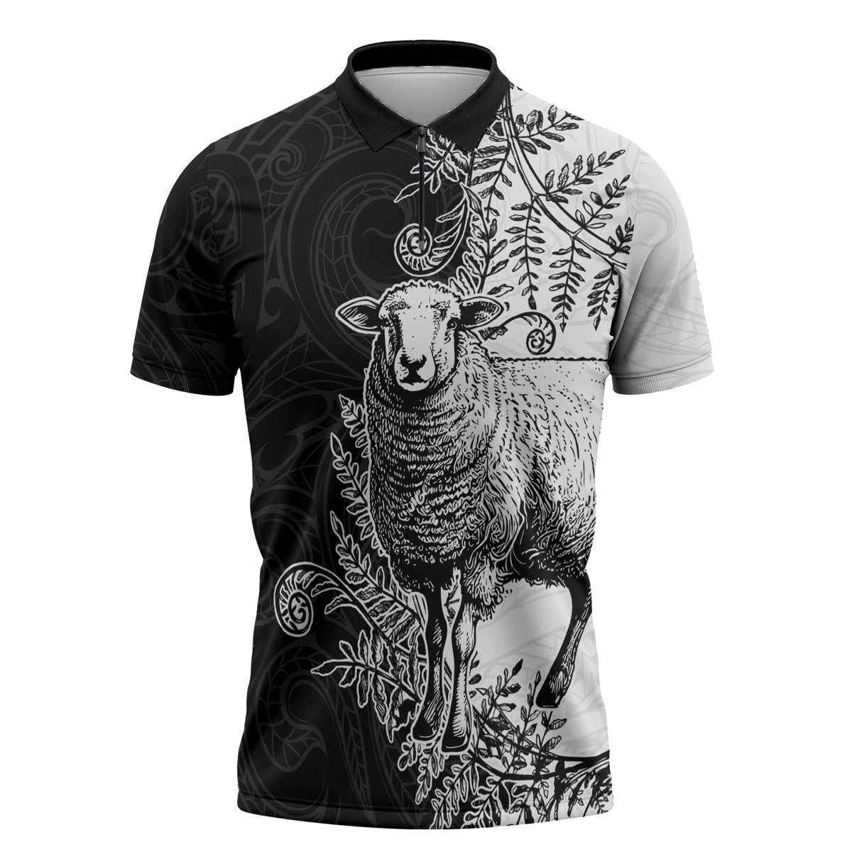 New Zealand Aotearoa Hipi Zipper Polo Shirt Maori Pattern LT05 Black - Polynesian Pride