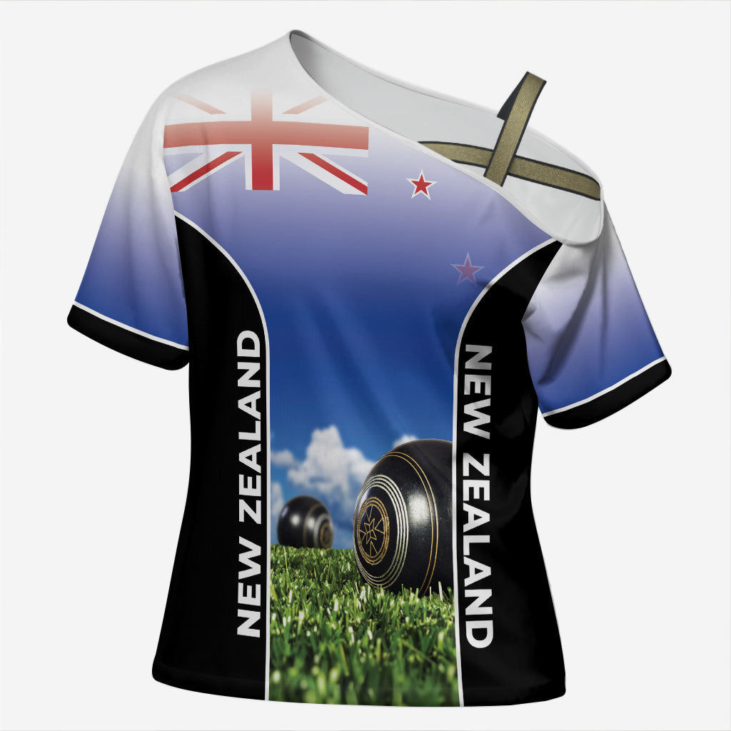 Custom New Zealand Lawn Bowls Cross Shoulder Shirt Unique Style LT05 Female Multicolor - Polynesian Pride