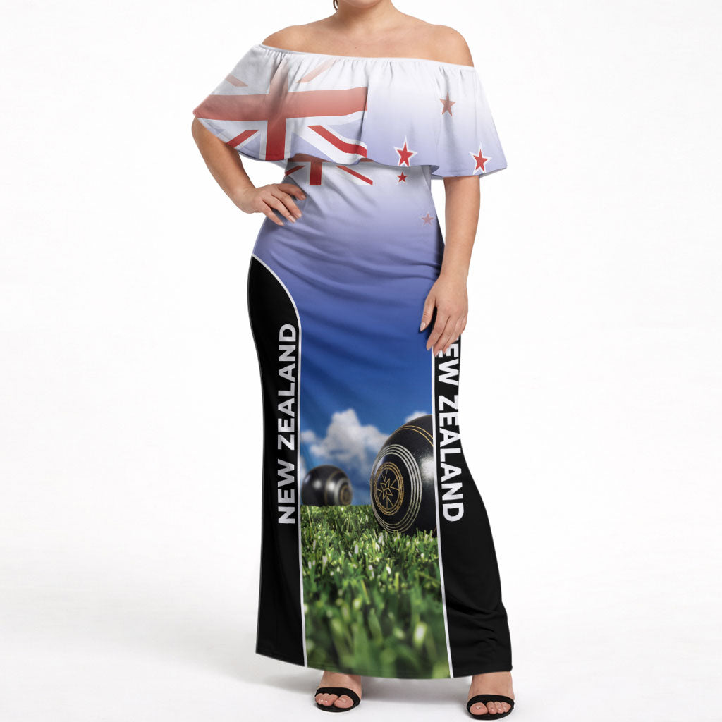 Custom New Zealand Lawn Bowls Off Shoulder Maxi Dress Unique Style LT05 Women Multicolor - Polynesian Pride