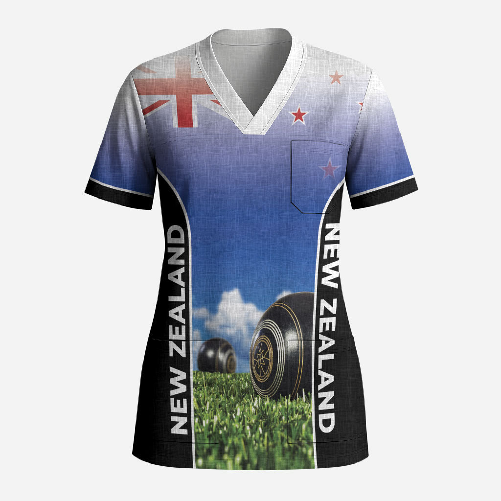 Custom New Zealand Lawn Bowls Scrub Top Unique Style LT05 Adult Multicolor - Polynesian Pride