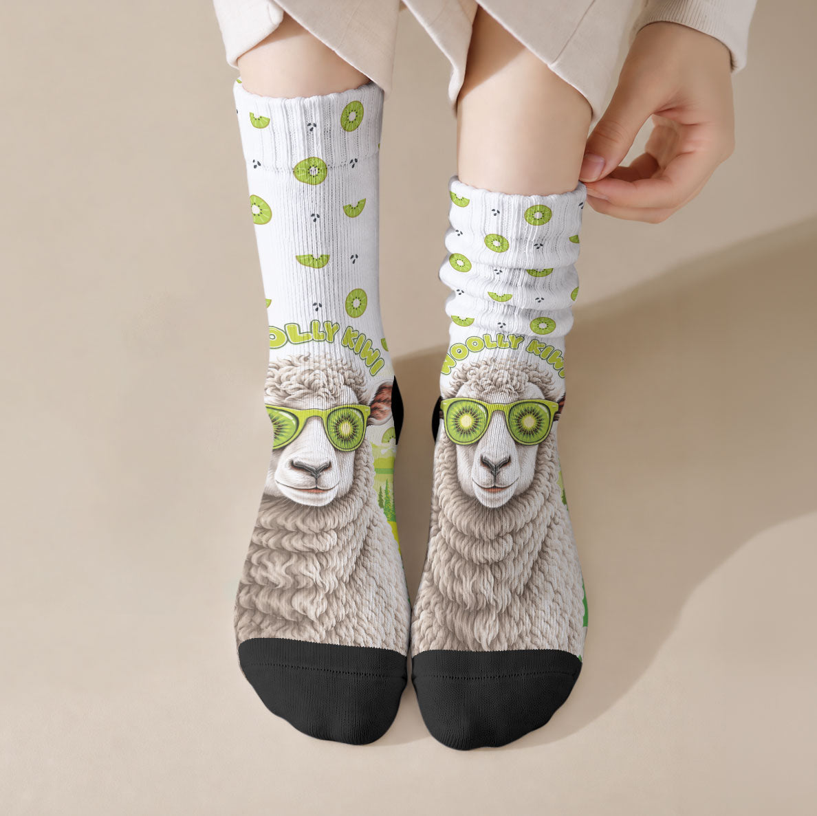 New Zealand Funny Woolly Kiwi Sheep Crew Socks LT05 Crew Socks White - Polynesian Pride