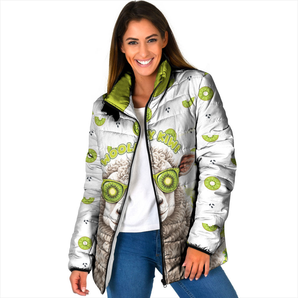 New Zealand Funny Woolly Kiwi Sheep Padded Jacket LT05 Women White - Polynesian Pride