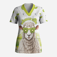 New Zealand Funny Woolly Kiwi Sheep Scrub Top LT05 Adult White - Polynesian Pride