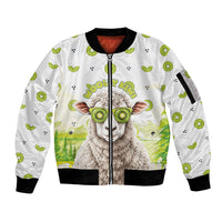 New Zealand Funny Woolly Kiwi Sheep Sleeve Zip Bomber Jacket LT05 Unisex White - Polynesian Pride