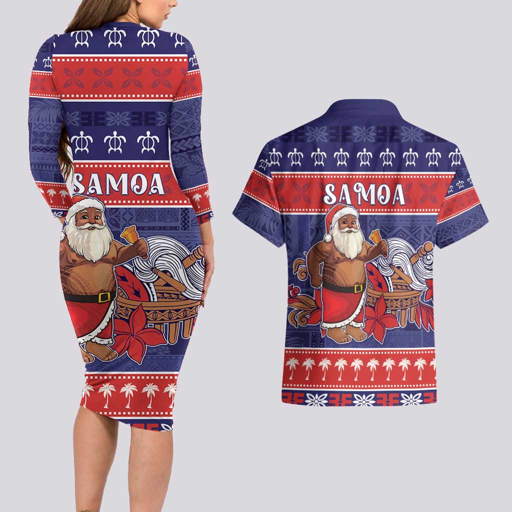 Samoa Christmas Couples Matching Long Sleeve Bodycon Dress and Hawaiian Shirt Samoan Santa Claus Manuia Le Kerisimasi LT05 - Polynesian Pride