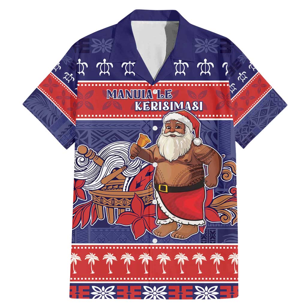 Samoa Christmas Family Matching Mermaid Dress and Hawaiian Shirt Samoan Santa Claus Manuia Le Kerisimasi LT05 Dad's Shirt - Short Sleeve Blue - Polynesian Pride
