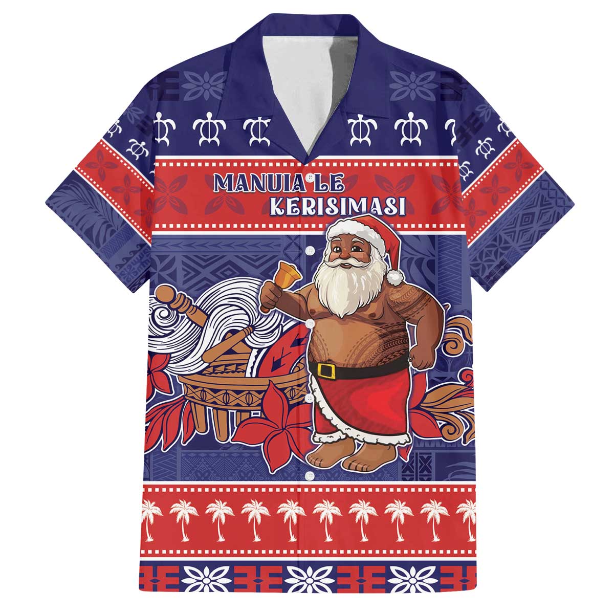 Samoa Christmas Family Matching Off The Shoulder Long Sleeve Dress and Hawaiian Shirt Samoan Santa Claus Manuia Le Kerisimasi LT05 Dad's Shirt - Short Sleeve Blue - Polynesian Pride