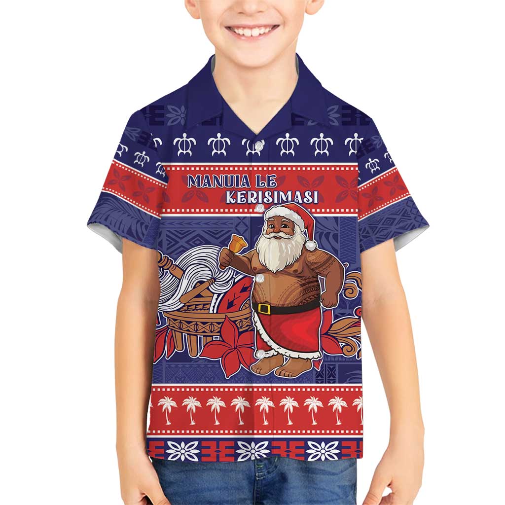 Samoa Christmas Family Matching Off Shoulder Maxi Dress and Hawaiian Shirt Samoan Santa Claus Manuia Le Kerisimasi LT05 Son's Shirt Blue - Polynesian Pride