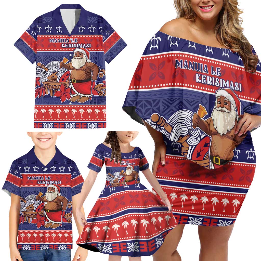 Samoa Christmas Family Matching Off Shoulder Short Dress and Hawaiian Shirt Samoan Santa Claus Manuia Le Kerisimasi LT05 - Polynesian Pride