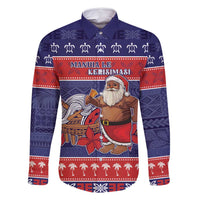Samoa Christmas Family Matching Off Shoulder Short Dress and Hawaiian Shirt Samoan Santa Claus Manuia Le Kerisimasi LT05 Dad's Shirt - Long Sleeve Blue - Polynesian Pride
