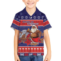 Samoa Christmas Family Matching Off Shoulder Short Dress and Hawaiian Shirt Samoan Santa Claus Manuia Le Kerisimasi LT05 Son's Shirt Blue - Polynesian Pride