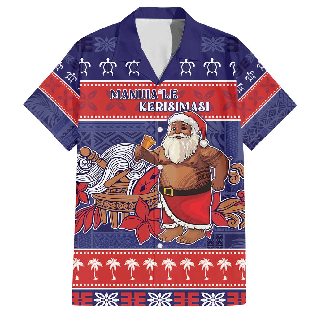 Samoa Christmas Family Matching Short Sleeve Bodycon Dress and Hawaiian Shirt Samoan Santa Claus Manuia Le Kerisimasi LT05 Dad's Shirt - Short Sleeve Blue - Polynesian Pride