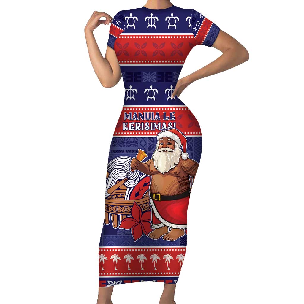 Samoa Christmas Family Matching Short Sleeve Bodycon Dress and Hawaiian Shirt Samoan Santa Claus Manuia Le Kerisimasi LT05 Mom's Dress Blue - Polynesian Pride