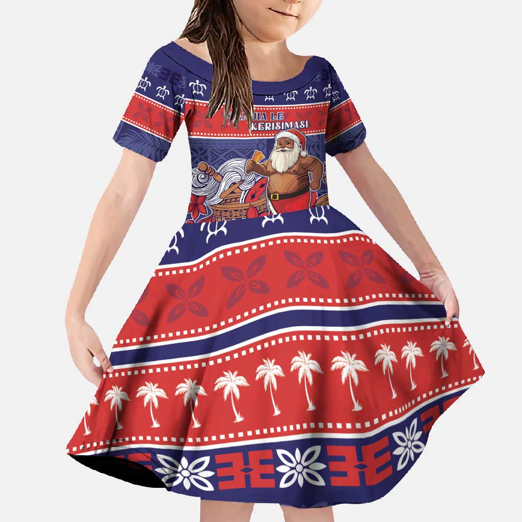 Samoa Christmas Family Matching Tank Maxi Dress and Hawaiian Shirt Samoan Santa Claus Manuia Le Kerisimasi LT05 Daughter's Dress Blue - Polynesian Pride