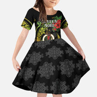 Love Vanuatu Christmas Family Matching Off The Shoulder Long Sleeve Dress and Hawaiian Shirt God Yumi Polynesian Tribal Pattern LT05 Daughter's Dress Black - Polynesian Pride