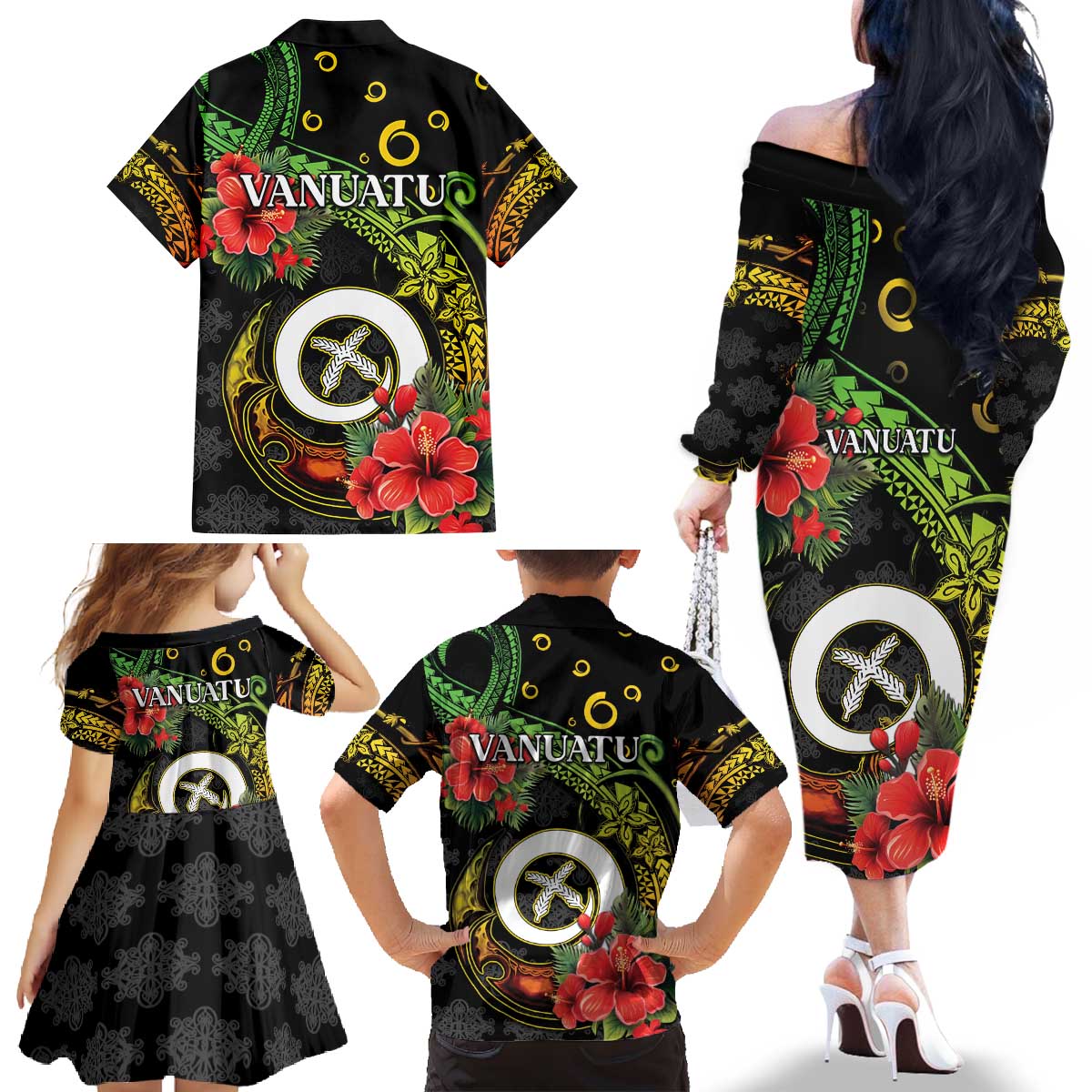 Love Vanuatu Christmas Family Matching Off The Shoulder Long Sleeve Dress and Hawaiian Shirt God Yumi Polynesian Tribal Pattern LT05 - Polynesian Pride