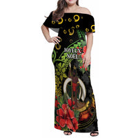 Love Vanuatu Christmas Family Matching Off Shoulder Maxi Dress and Hawaiian Shirt God Yumi Polynesian Tribal Pattern LT05 Mom's Dress Black - Polynesian Pride