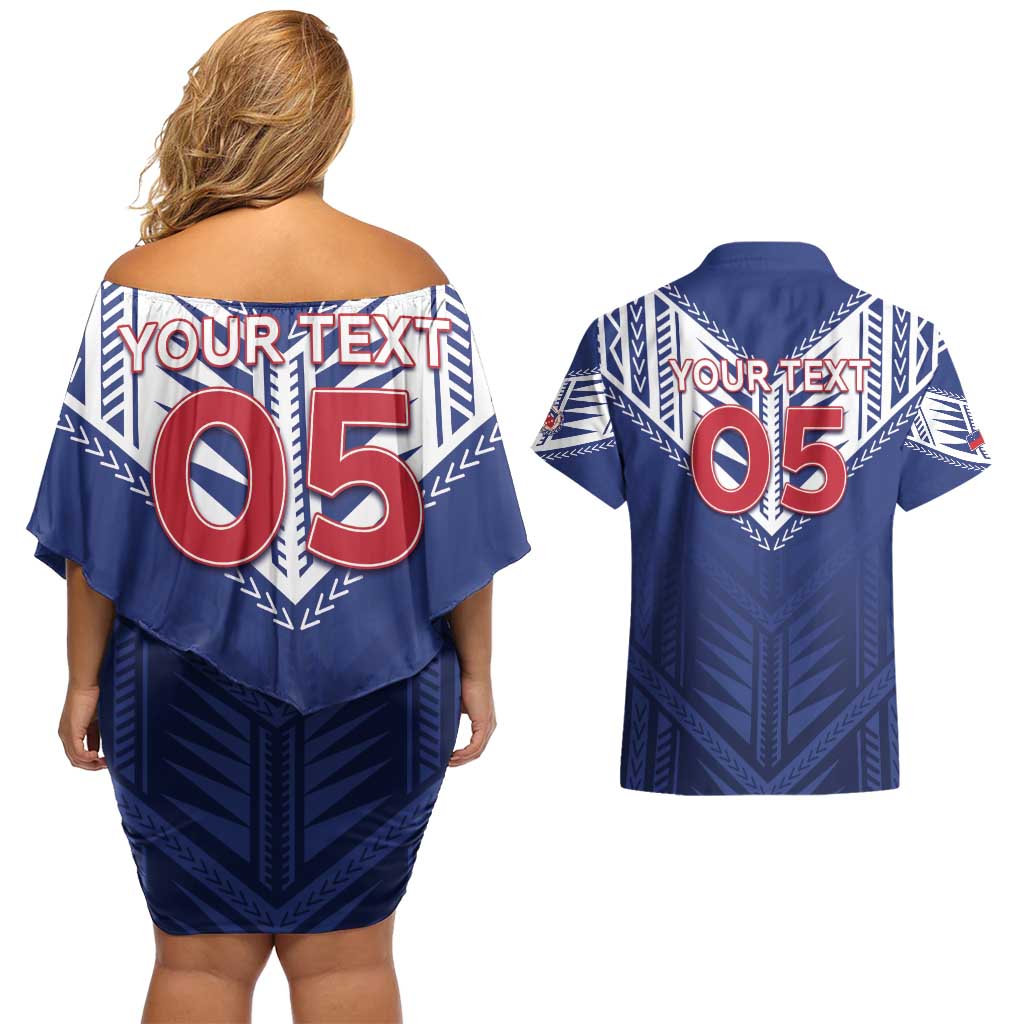 Super Toa Samoa Rugby Custom Couples Matching Off Shoulder Short Dress and Hawaiian Shirt Warrior Spirit LT05
