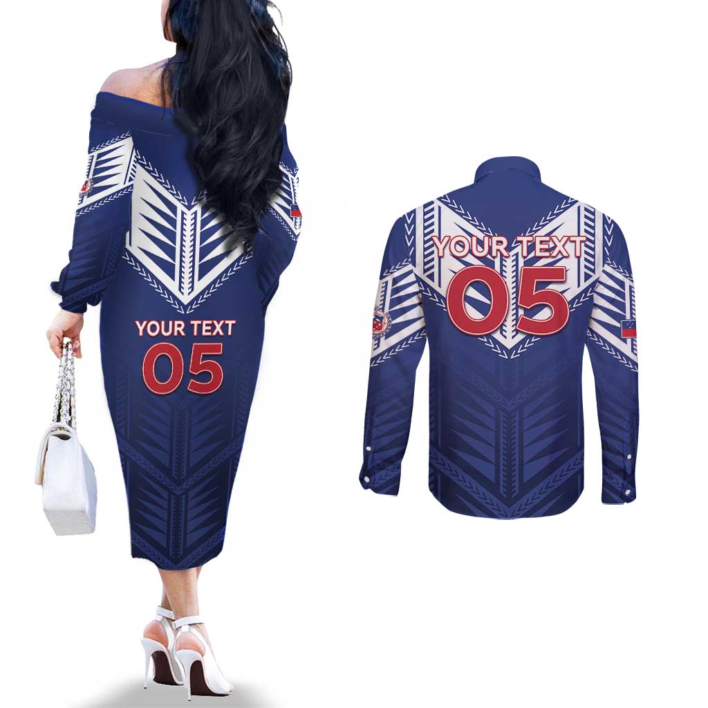 Super Toa Samoa Rugby Custom Couples Matching Off The Shoulder Long Sleeve Dress and Long Sleeve Button Shirt Warrior Spirit LT05