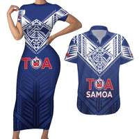 Super Toa Samoa Rugby Custom Couples Matching Short Sleeve Bodycon Dress and Hawaiian Shirt Warrior Spirit LT05