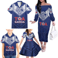 Super Toa Samoa Rugby Custom Family Matching Off The Shoulder Long Sleeve Dress and Hawaiian Shirt Warrior Spirit LT05