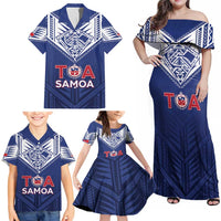 Super Toa Samoa Rugby Custom Family Matching Off Shoulder Maxi Dress and Hawaiian Shirt Warrior Spirit LT05
