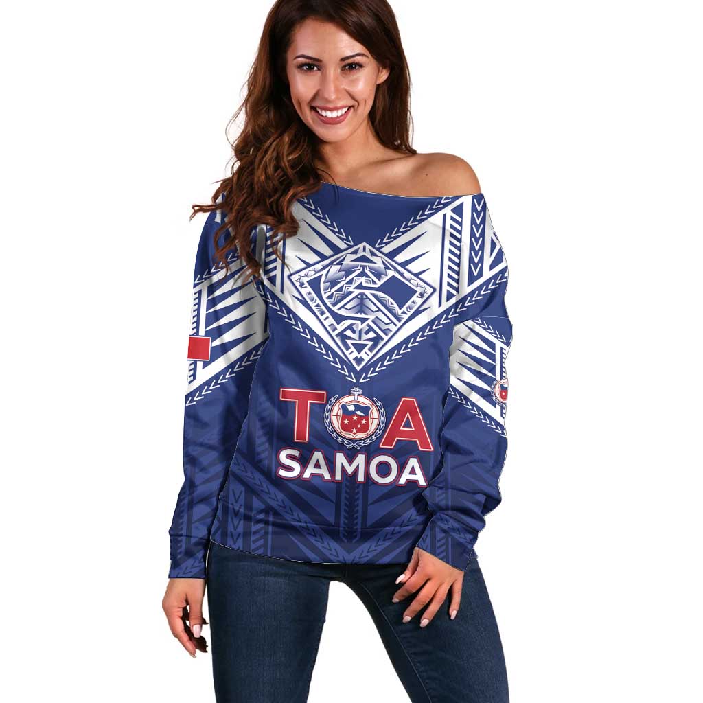 Super Toa Samoa Rugby Custom Off Shoulder Sweater Warrior Spirit LT05