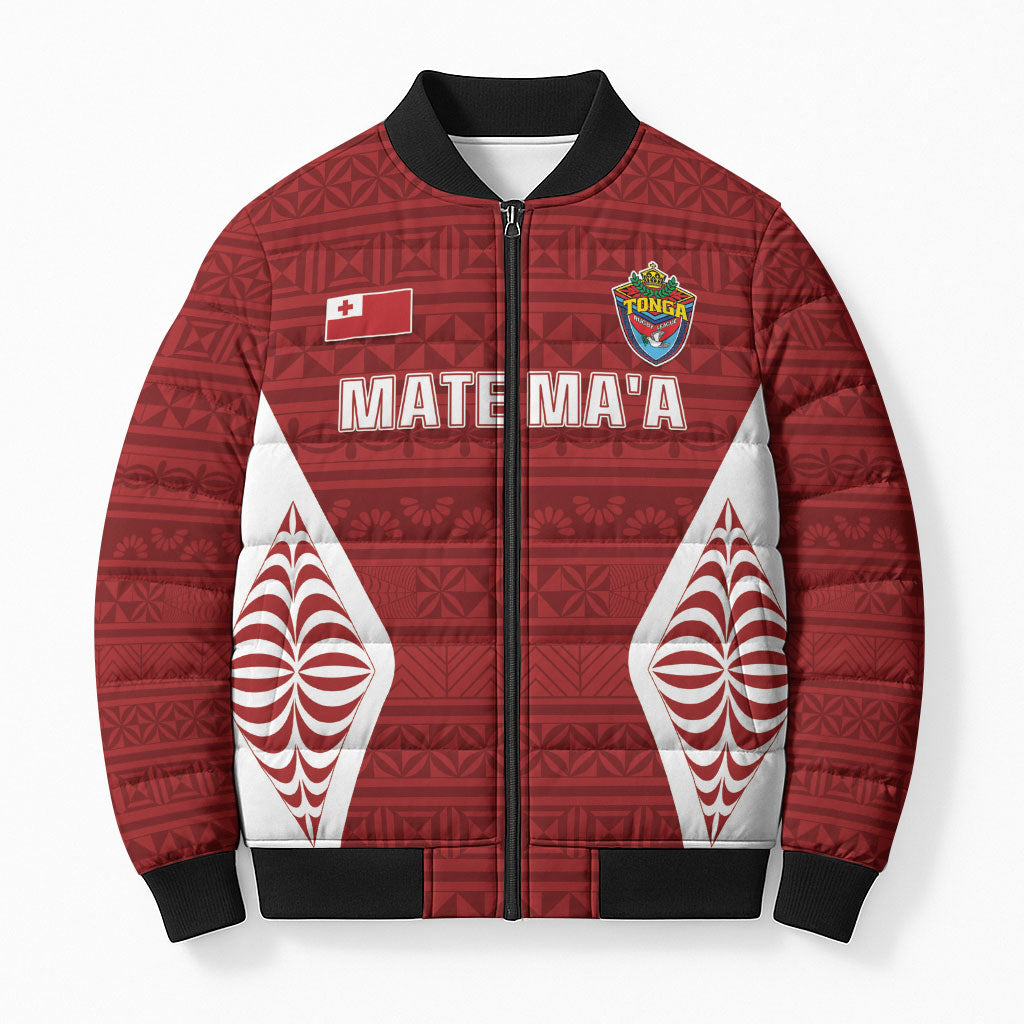 Mate Maa Tonga Rugby Bomber Puffer Jacket Kupesi Tokelau Feletoa Pattern