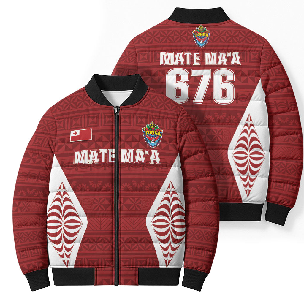 Mate Maa Tonga Rugby Bomber Puffer Jacket Kupesi Tokelau Feletoa Pattern