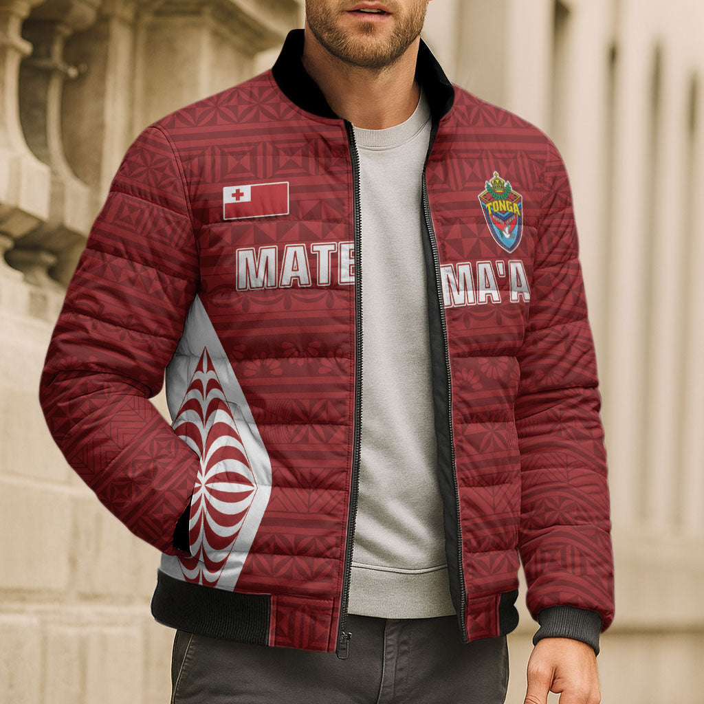 Mate Maa Tonga Rugby Bomber Puffer Jacket Kupesi Tokelau Feletoa Pattern