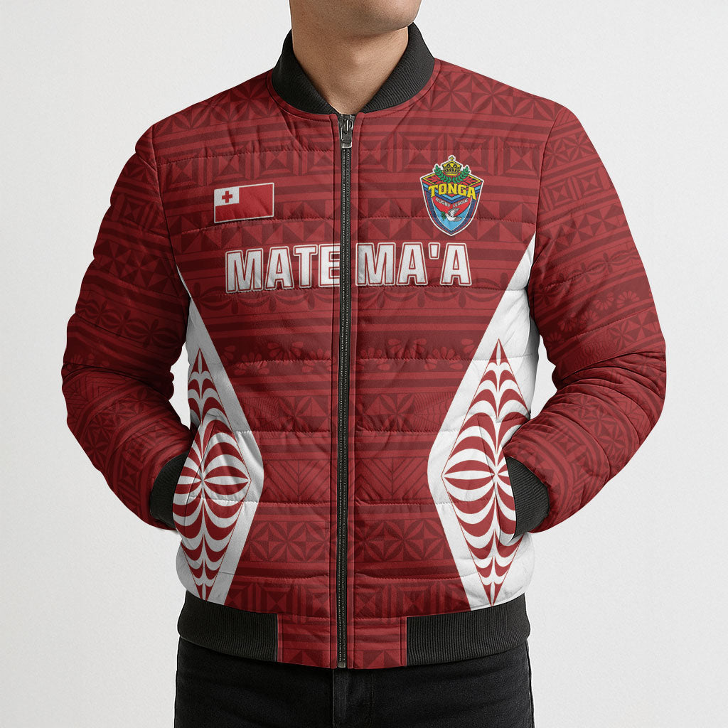 Mate Maa Tonga Rugby Bomber Puffer Jacket Kupesi Tokelau Feletoa Pattern