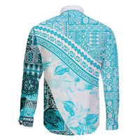Hawaiian Tapa Family Matching Off Shoulder Maxi Dress and Hawaiian Shirt Traditional Vintage Pattern Aqua LT05 - Polynesian Pride
