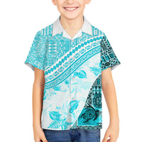 Hawaiian Tapa Family Matching Tank Maxi Dress and Hawaiian Shirt Traditional Vintage Pattern Aqua LT05 Son's Shirt Aqua - Polynesian Pride