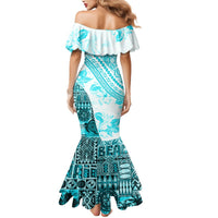 Hawaiian Tapa Mermaid Dress Traditional Vintage Pattern Aqua LT05 - Polynesian Pride