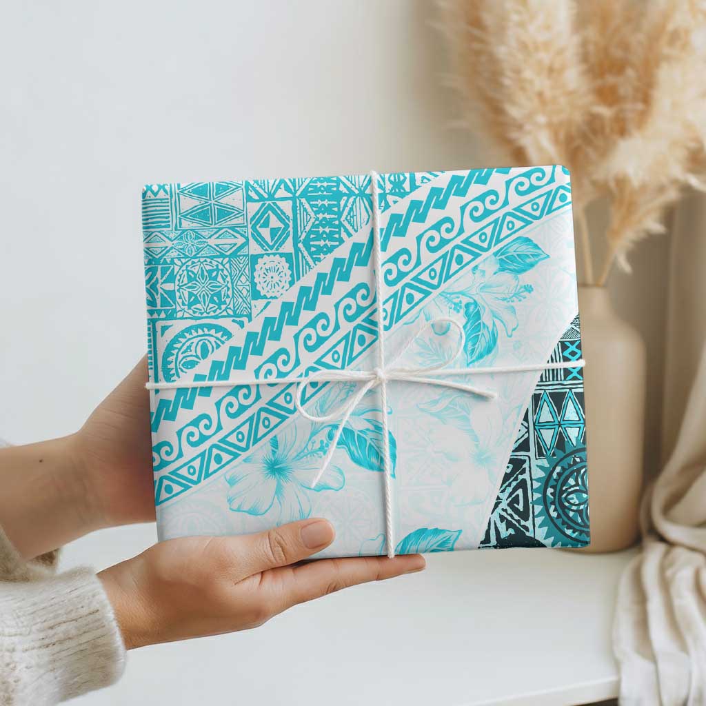 Hawaiian Tapa Wrapping Paper Traditional Vintage Pattern Aqua - Polynesian Pride
