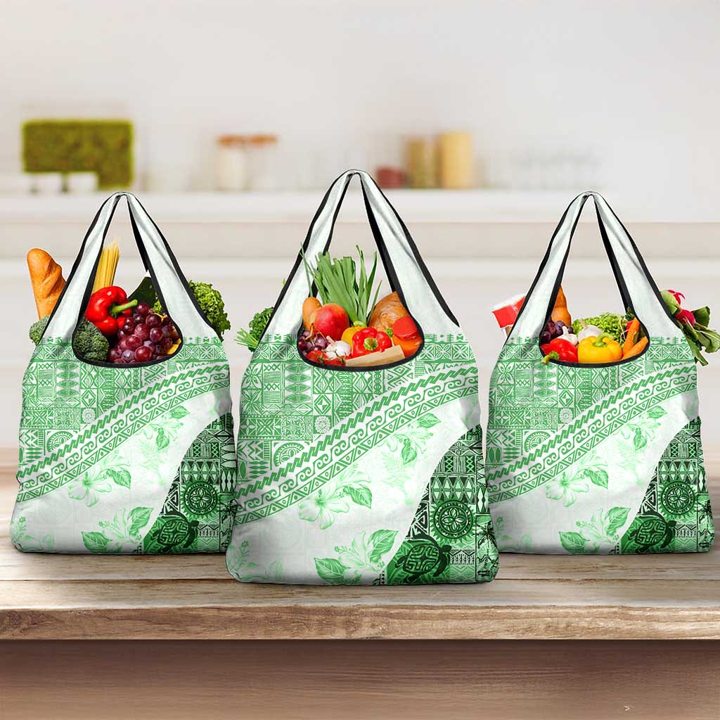 Hawaiian Tapa Grocery Bag Traditional Vintage Pattern Green