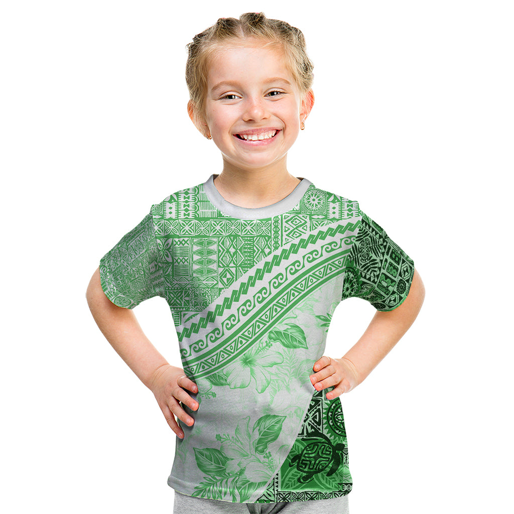 Hawaiian Tapa Kid T Shirt Traditional Vintage Pattern Green LT05 Green - Polynesian Pride