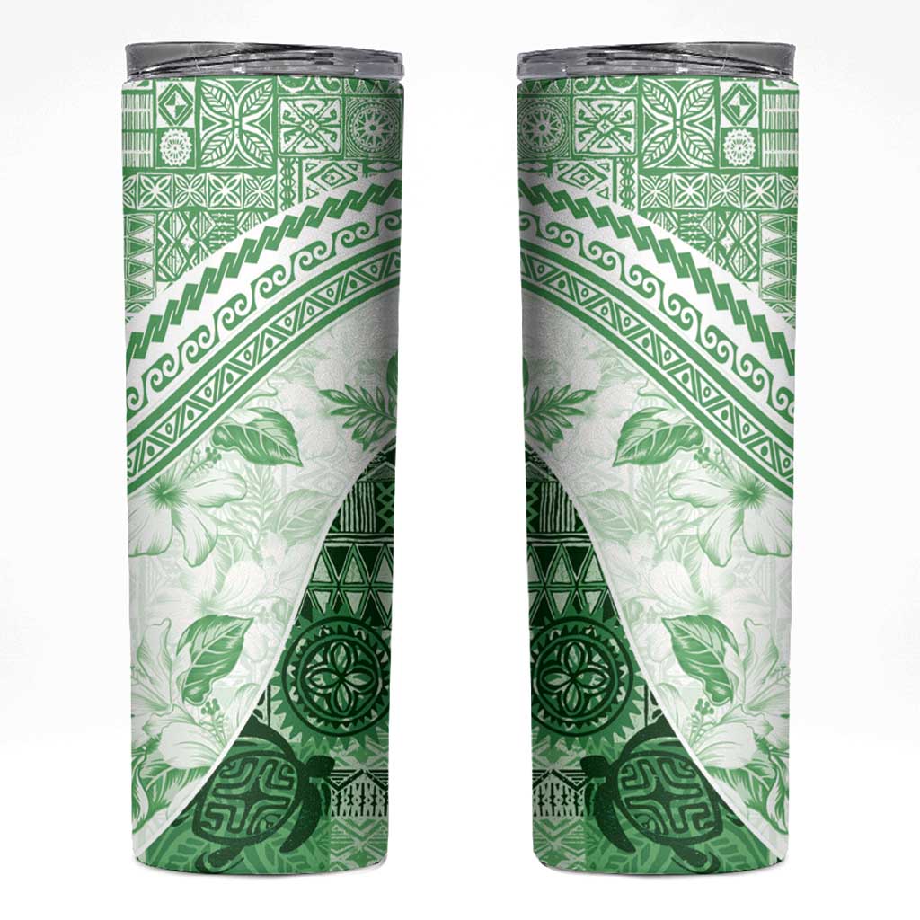 Hawaiian Tapa Skinny Tumbler Traditional Vintage Pattern Green