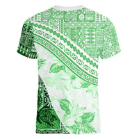 Hawaiian Tapa Women V Neck T Shirt Traditional Vintage Pattern Green LT05 - Polynesian Pride