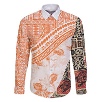 Hawaiian Tapa Family Matching Puletasi Dress and Hawaiian Shirt Traditional Vintage Pattern Orange LT05 Dad's Shirt - Long Sleeve Orange - Polynesian Pride