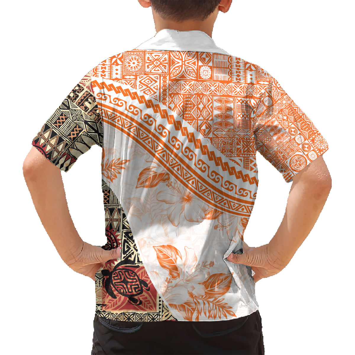 Hawaiian Tapa Kid Hawaiian Shirt Traditional Vintage Pattern Orange LT05 - Polynesian Pride