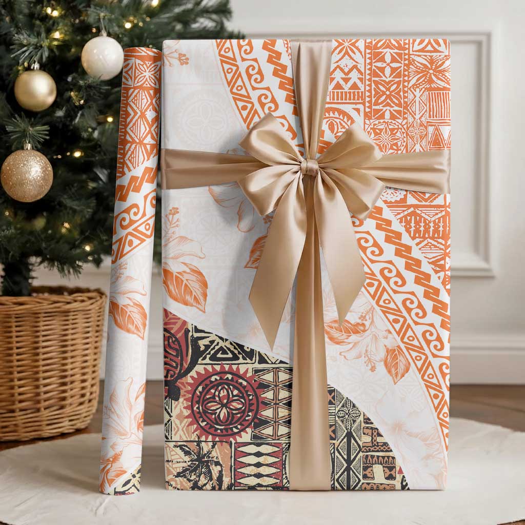 Hawaiian Tapa Wrapping Paper Traditional Vintage Pattern Orange - Polynesian Pride