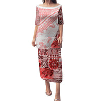 Hawaiian Tapa Family Matching Puletasi Dress and Hawaiian Shirt Traditional Vintage Pattern Red LT05 Mom's Dress Red - Polynesian Pride