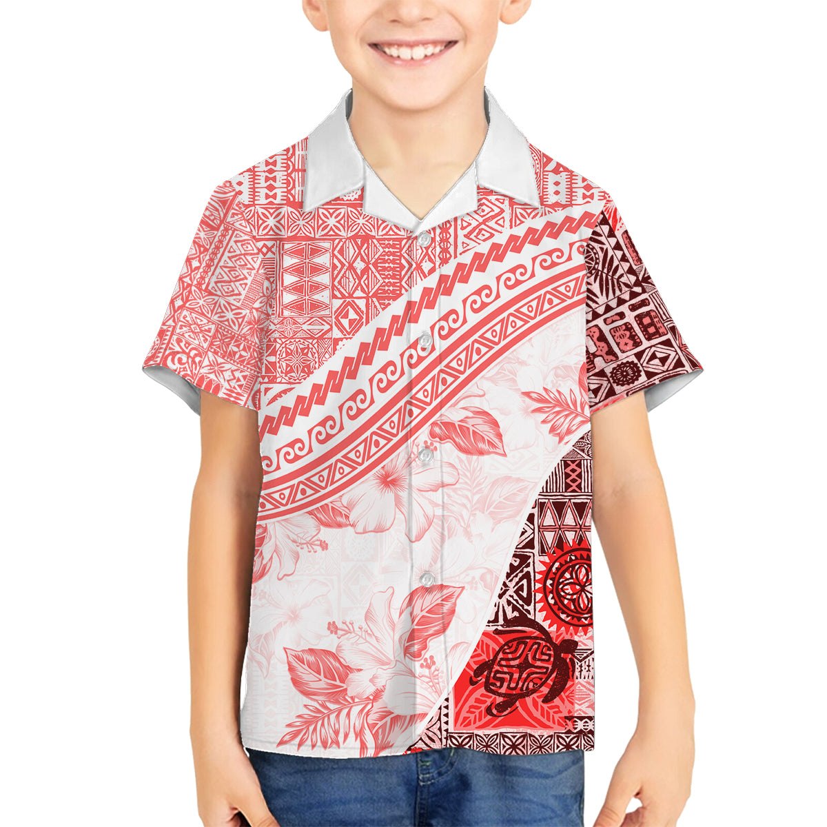 Hawaiian Tapa Family Matching Summer Maxi Dress and Hawaiian Shirt Traditional Vintage Pattern Red LT05 Son's Shirt Red - Polynesian Pride