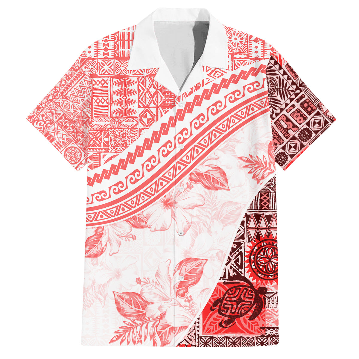 Hawaiian Tapa Family Matching Tank Maxi Dress and Hawaiian Shirt Traditional Vintage Pattern Red LT05 Dad's Shirt - Short Sleeve Red - Polynesian Pride